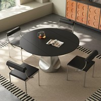Ensemble table et chaises en pierre frittée, rectangulaire, rotatif et extensible, moderne, éco-responsable, avec structure en bois, 6 places
