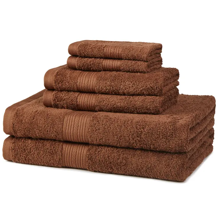 Lot de 6 serviettes de bain 100% coton, ensemble de serviettes de bain résistantes à la décoloration, pièces de haute qualité, couleur unie absorbantes
