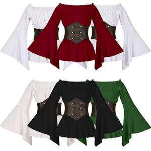 Chemise à volants smockée à la taille, style bohème, <span class=keywords><strong>pirate</strong></span>, femme, médiévale, victorienne, avec ceinture, ensemble WDEC-025, toute nouvelle collection 2024 - Product Image 2