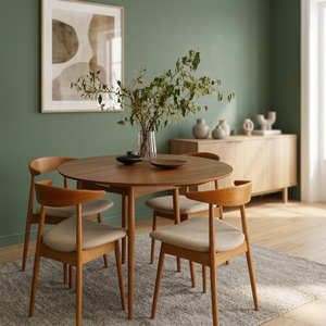 Modern Minimalist Solid Teak <b>Round</b> <b>Dining</b> <b>Table</b> <b>Set</b> with <b>4</b> Chairs <b>Round</b> Design Home <b>Dining</b> Room Furniture Place of Origin ID - Product Image 3