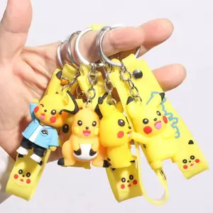 Pikachu With Ring Custom 3d Anime Keychain Silicone Plastic Rubber Pvc Keychain Bag Accessories Key Holder Key Ring Gift