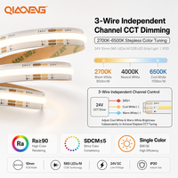Lampu Strip LED COB Dual Warna 24V 10mm High Density 560LEDs Ra90 2700K 6500K SDCM 5 3-Kawat Seamless Linear Ribbon Light 10m Reel Roll