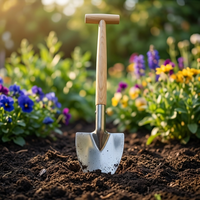 Bêche de jardin robuste en acier inoxydable avec manche en bois massif de type T, pelle à main pour creuser, planter et ameublir la terre, bêche pour décompactage