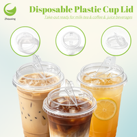 Couvre-gobelet en plastique biodégradable de qualité alimentaire ZFCUP pour boissons glacées, compatible avec les gobelets PET semi-ouverts de 89 mm, 95 mm et 98 mm