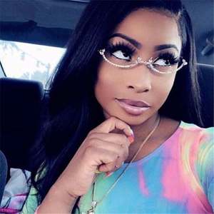 Nouvelles Lunettes de Soleil de Luxe 2021 pour Femme, Monture Demi-Cerclée en Alliage Or et Argent, avec Chaîne et Strass, Idéales pour les Fêtes - Product Image 2