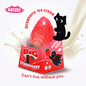 PoPI CAT Promotion : Crème glacée à la <span class=keywords><strong>fraise</strong></span>, motif chat noir mignon, forme de fruit réaliste, édition limitée été, dessert en cône sucré - Product Image 2
