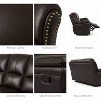 Ensemble de canapés modernes classiques américains en cuir véritable marron foncé, convertible et réglable, avec rembourrage surdimensionné, pour hôtel et salon