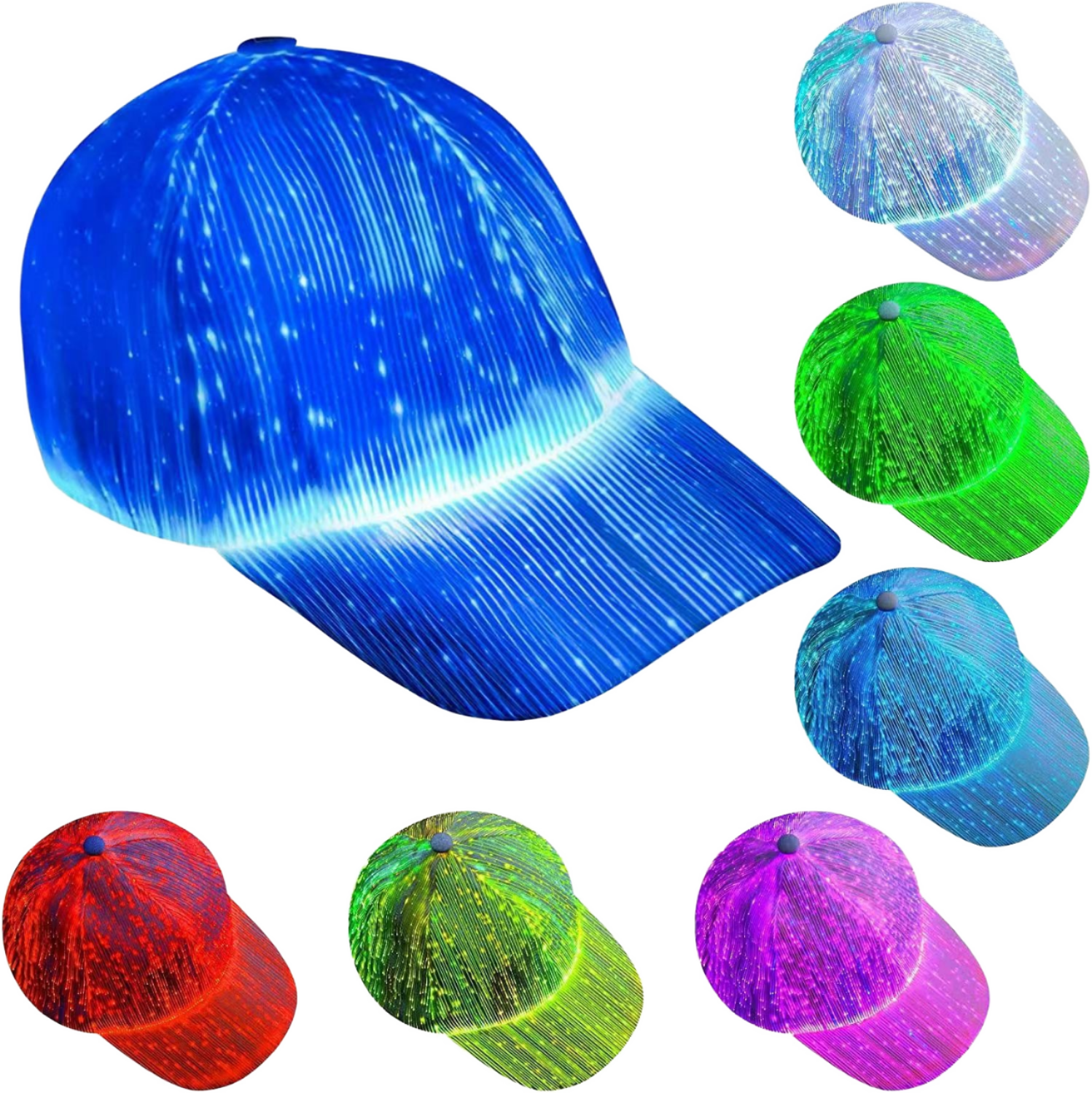 Party Hot Sale LED Fiber Optic Light-Up Baseball Cap for Hip-Hop Bar Disco &Party-Couple Rave Music Festival Accessory Flash Cap