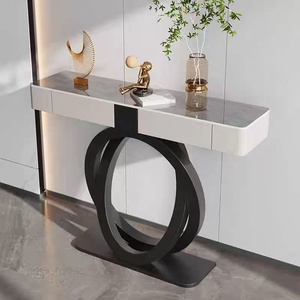 Table d'entrée de luxe moderne avec plateau en marbre ardoise et pieds en métal, table décorative pour couloir - Product Image 6