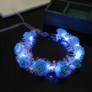 Couronne de fleurs LED Fairy 14LEDs Light Up Hair Wreath Floral Headpiece Glowing Garland Party Wedding Crown Flower Headband
