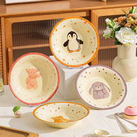 Assiettes en céramique de haute qualité à motifs de dessins animés, créatives, avec combinaison de couleurs sous glaçure, pour pâtes et fruits, compatibles micro-ondes, style mignon
