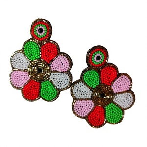 Boucles d'oreilles personnalisées bohèmes en perles de verre multicolores, brodées à la main, plaquées or, pour fêtes, fiançailles, cadeaux, mariages - Product Image 3
