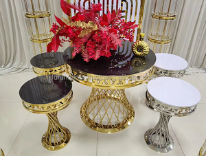 ขาตั้งเค้กสแตนเลสสีทองหรูหราเฟอร์นิเจอร์รับประทานอาหารโลหะแบบเรียบง่ายสำหรับงานแต่งงานพร้อมคำอุทธรณ์ของตกแต่งสำหรับงานเลี้ยงและงานต่างๆ - Product Image 4