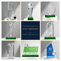 Trophée de golf en cristal personnalisé en gros, figurine de golfeur 3D dorée gravée, prix de tournoi, cadeau de championnat sur mesure