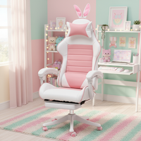 Chaise de jeu ergonomique en cuir personnalisée et mignonne avec repose-pieds extensible, design moderne, couleur rose pour filles