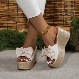 NOVEDAD DE VERANO 2025, zapatillas de tacón inclinado con lazo, zapatillas de mujer de <span class=keywords><strong>playa</strong></span> de fondo grueso con boca de pez a la moda y cómodas - Product Image 2