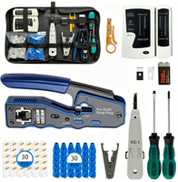 Kit d'outils réseau professionnel 7-en-1 CAT5/CAT6 comprenant un testeur de câble, un dénudeur de fils et un ensemble d'outils de sertissage 8P8C