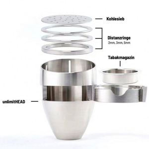 Elegante y Moderna Cazoleta de Acero Inoxidable Duradera e Impermeable para Cachimba con Bandejas de 2 Niveles para Carbón y Tabaco, Incluye Pinza para Carbón - Product Image 5