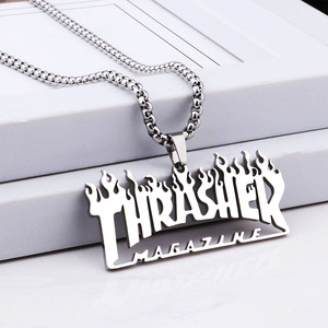 Collana con ciondolo hiphop Street collana colorata fiamma temibile gioielli in acciaio al titanio - Product Image 5