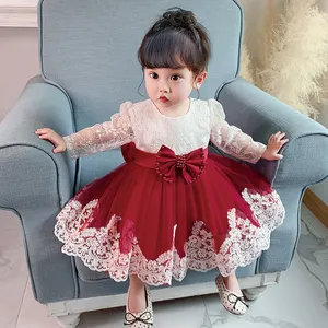 Vestito da bambino con volant Color Champagne rosso rosa di alta qualità per bambini abbigliamento senza spalline all'ingrosso bellissimo vestito modello