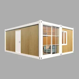 Rak datar rumah kontainer prefabrikasi Modern tahan lama rumah logam struktural luar rumah Prefab