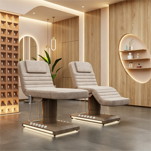 Wood Grain Foot Control LED Base 3 Motor Massage Beauty Bed Without Armrest Hair Washing Facial Bed CE for Beauty Salon - Product Image 2