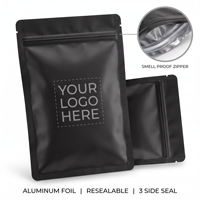 Sacs pochette d'emballage en mylar noir personnalisé en feuille d'aluminium refermable sur 3 côtés, anti-odeur, avec fermeture éclair