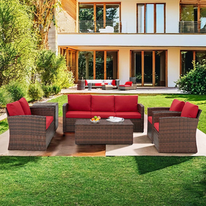 Ensemble de meubles de patio en rotin PE, canapé modulaire en rotin noir, 6 pièces, ensemble de sièges de conversation en rotin pour l'extérieur, canapé, fauteuil - Product Image 3