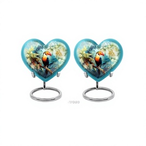 Meilleure vente belle urne de crémation coeur d'oiseau de macareux adulte pour cendres humaines urne décorative souvenir coeur avec sac de velours gratuit - Product Image 1