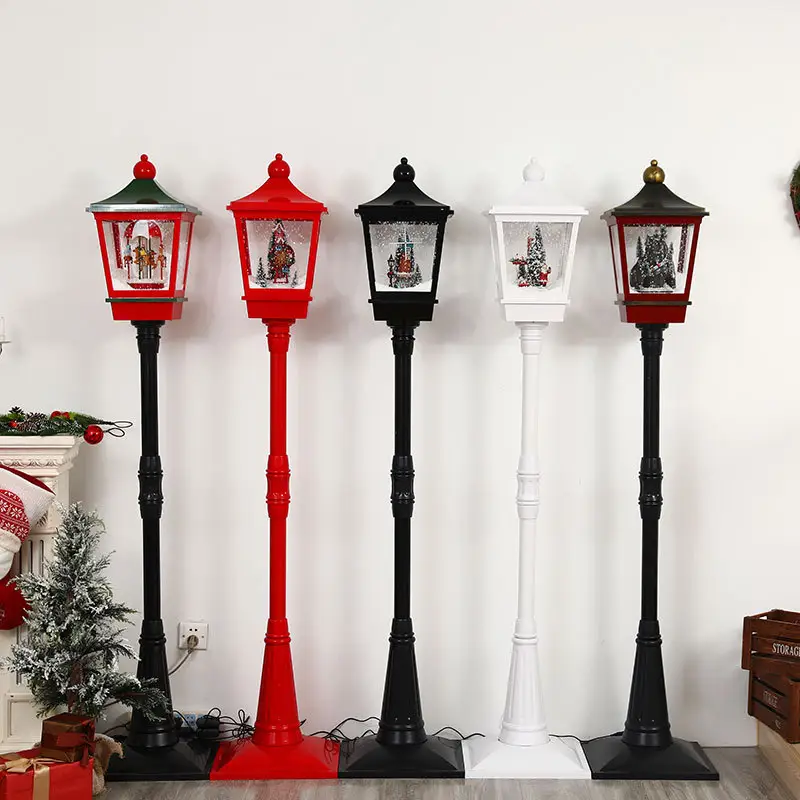 Western style Christmas decorations Lighted Black Musical Santa Vertical Snowing Christmas Street Lamp