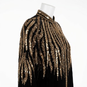 Elegante Kaftán Negro de Terciopelo para Mujer, Estilo Duster, Invierno, Manga Corta/Larga, Ligero, Secado Rápido, con Brillo Dorado - Product Image 2