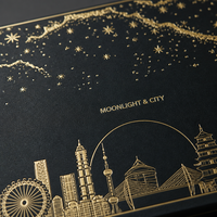Caja de Regalo para Pastel Lunar Leabon, Diseño Luna Negra y Dorada, Ciudad Estrellada, para el Festival del Medio Otoño, Venta al Por Mayor de Fábrica