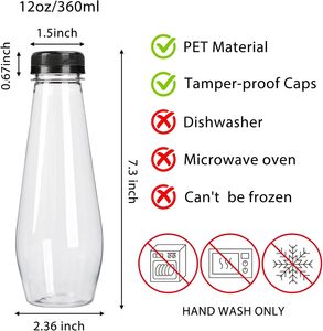 Bouteilles de jus en <span class=keywords><strong>plastique</strong></span> PET transparentes réutilisables de 12oz Contenants de boissons en vrac Bouchons coniques pour jus de thé Autres boissons - Product Image 2