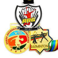 Médaille de badminton personnalisée en alliage de zinc or, argent, bronze, médaille de récompense sportive avec ruban, logo personnalisé, médaille de tournoi