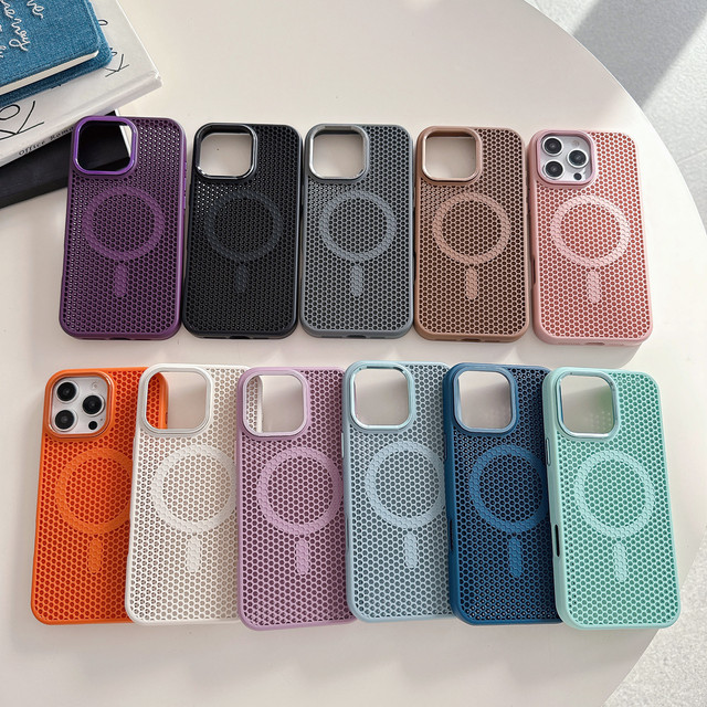 New Fashion for iPhone 16 Pro Max Phone Case Breathable Cooling Honeycomb Heat Dissipation Wireless Charging Skin Protection