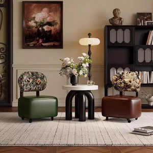 Retro Roller Stool With Casters Swivel <b>Backrest</b> Living Room Wheeled Stool Home Use Shoe Changing Seat - Product Image 3