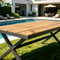 Table de salle à manger d'extérieur moderne en teck massif avec structure en aluminium - Meubles de jardin durables, imperméables et pliables