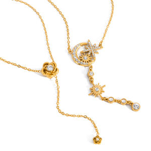 Collares Románticos de Cadena con Eslabones de Flores y <span class=keywords><strong>Luna</strong></span> de Circonio, Chapados en Oro de 18K, de Acero Inoxidable para Mujer, N669 - Product Image 5