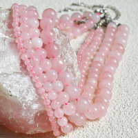 Collier en pierre de quartz rose de 8 mm en gros pour femmes, bijoux de mode porte-bonheur, cadeau, collier de perles de pierre naturelle réglable