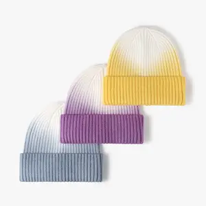 Topi Beanie rajut akrilik bordir kustom grosir untuk beanie rajut kabel beanie