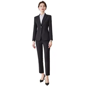 女性用ブラックビジネススーツ-季節を超越したクラシックプロフェッショナル経営陣の服装エグゼクティブオフィスウェア