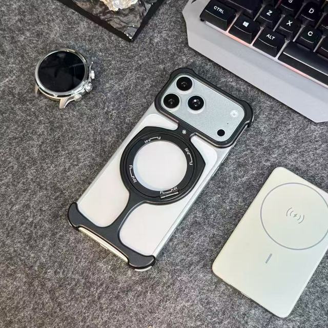 Luxury Frameless Aluminum Metal Ring Magnetic Stand Protective Case for iPhone 17 Pro Max S26 Ultra Phone case