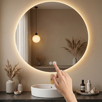 Espejo de Baño Inteligente LED Redondo Personalizado Antivaho con Pantalla Táctil, Montado en la Pared, Apto para Hoteles, Villas y Hogares