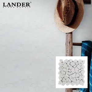 Lander blanco piedra thassos de mosaico de mármol baño cocina azulejo de pared backsplash pebble piedra mosaico de azulejos de piso al aire libre de