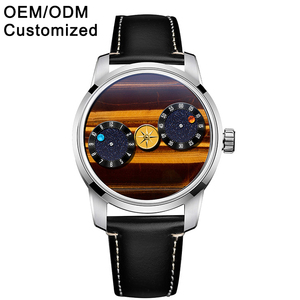 Montre mécanique à heure sauteuse personnalisée OEM avec logo de marque discret, cadran unique en pierre œil-de-tigre, boîtier en acier inoxydable 316L - Product Image 1