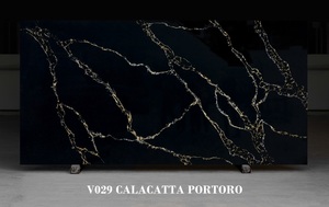 Losas de Cuarzo Artificial Calacatta Portoro con Superficie Pulida Negra de 3200x1600, para Encimeras - Product Image 3