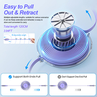 Kabel pengisi daya USB Universal, kabel pengisian daya USB 3 dalam 1, dapat diperpanjang ganda 3 dalam 1