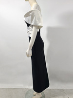 Robe de soirée maxi élégante pour femme, en tissu uni, col en V, épaules ornées de strass noirs, pour soirée, bal de promo