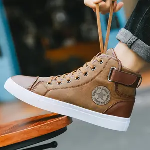 Heren Retro Canvas Sneakers Hoog Uitgesneden Zomer Plat Kant Gevulkaniseerde Antislip Waterdichte Casual Herenschoenen