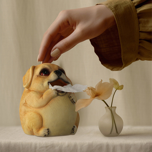 Sculpture artisanale en résine blanche de 6.6 pouces Ornement d'intérieur mignon pour salon et cuisine Boîte à mouchoirs pour chien pour la décoration - Product Image 6